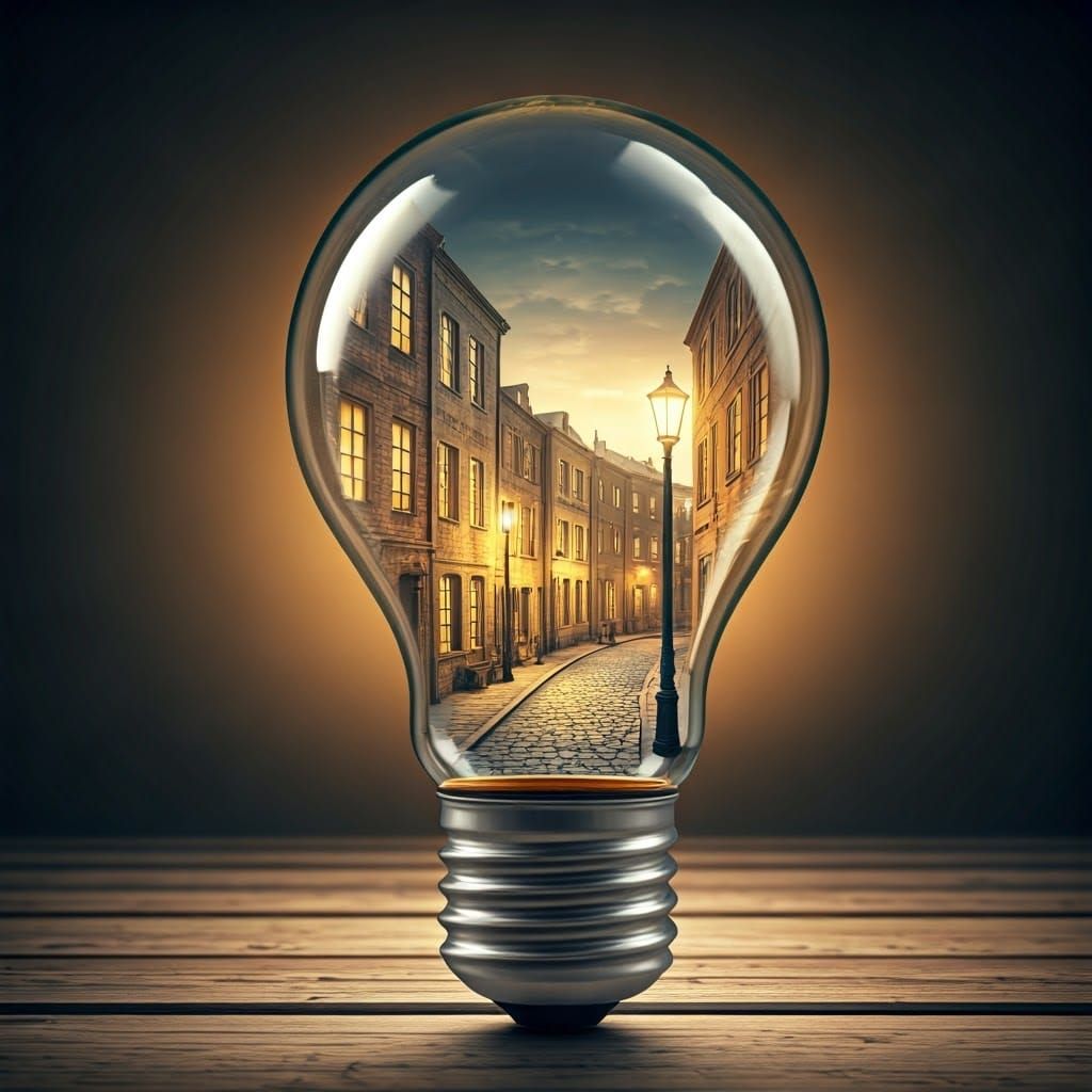 Surreal Glass Light Bulb Reveals Enchanting Miniature Villag...