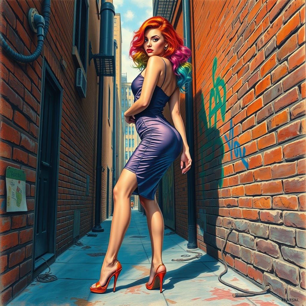 Alluring City Siren in Fitted Dress and Heels