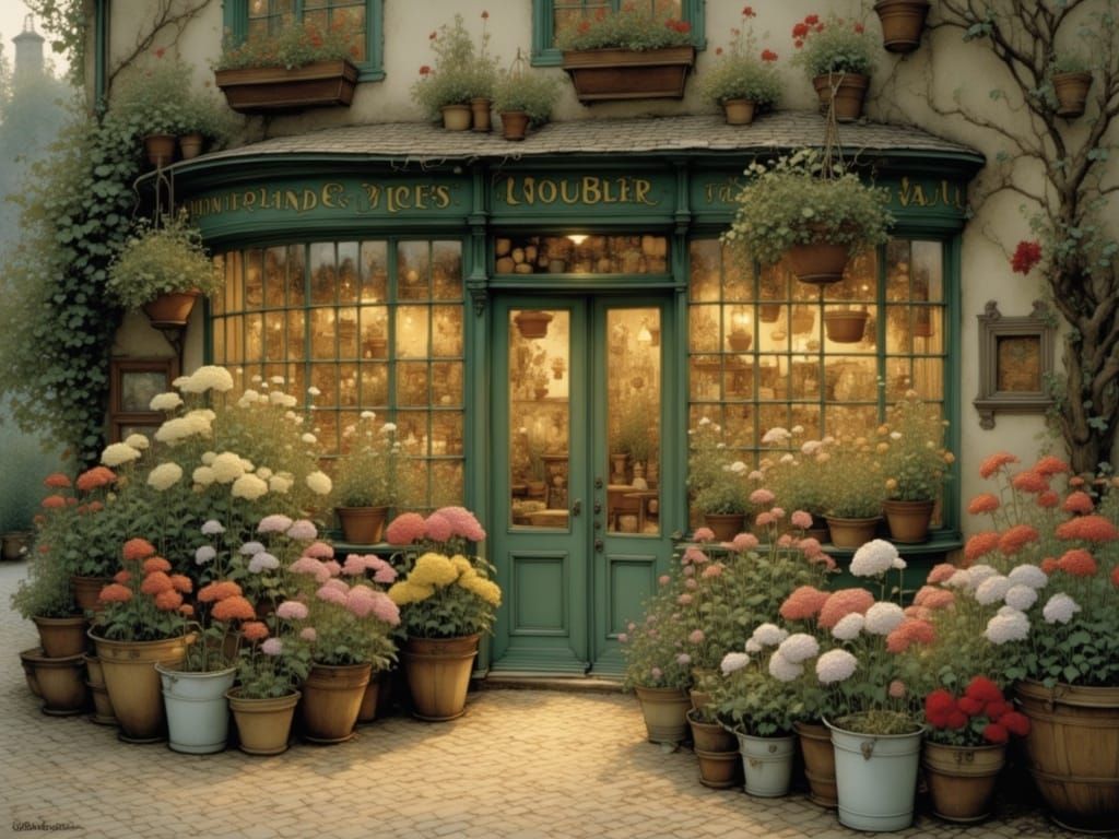 Vintage Flower Shop in Evening Light