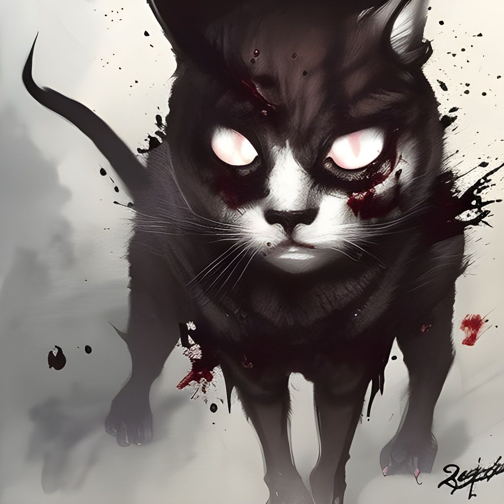 Sinister Zombie Cat Dark Fantasy Illustration
