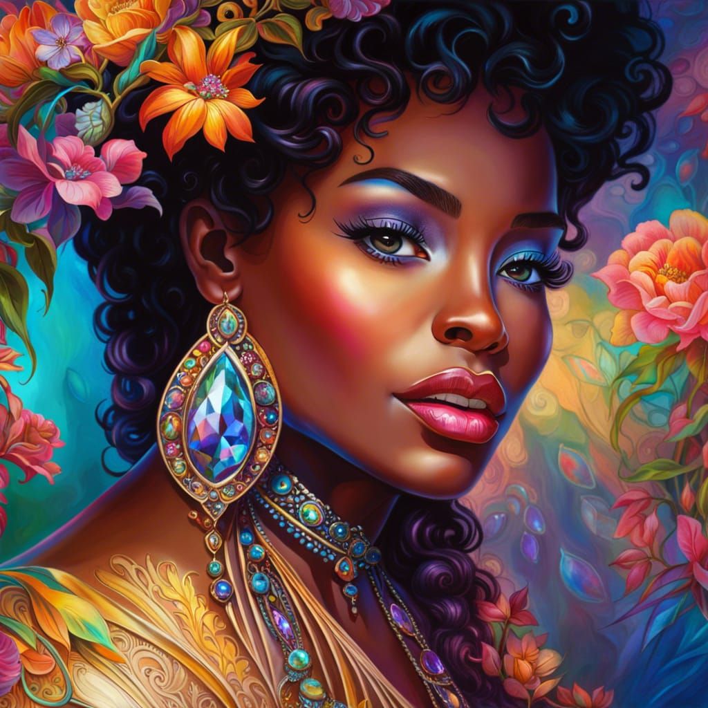 Black Woman with Gems: Holographic 3D Art