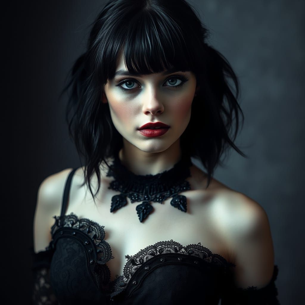 Gothic Woman with Intense Gaze in Dark Fantasy Style