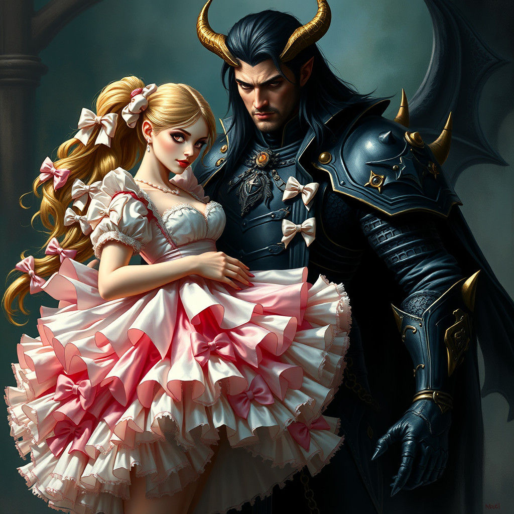 Demon King with French Maid in Frilly Dress