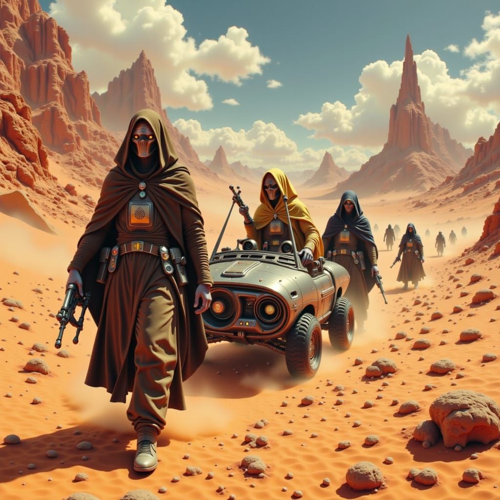Jawas Roaming Tatooine in Gritty Cinematic Style