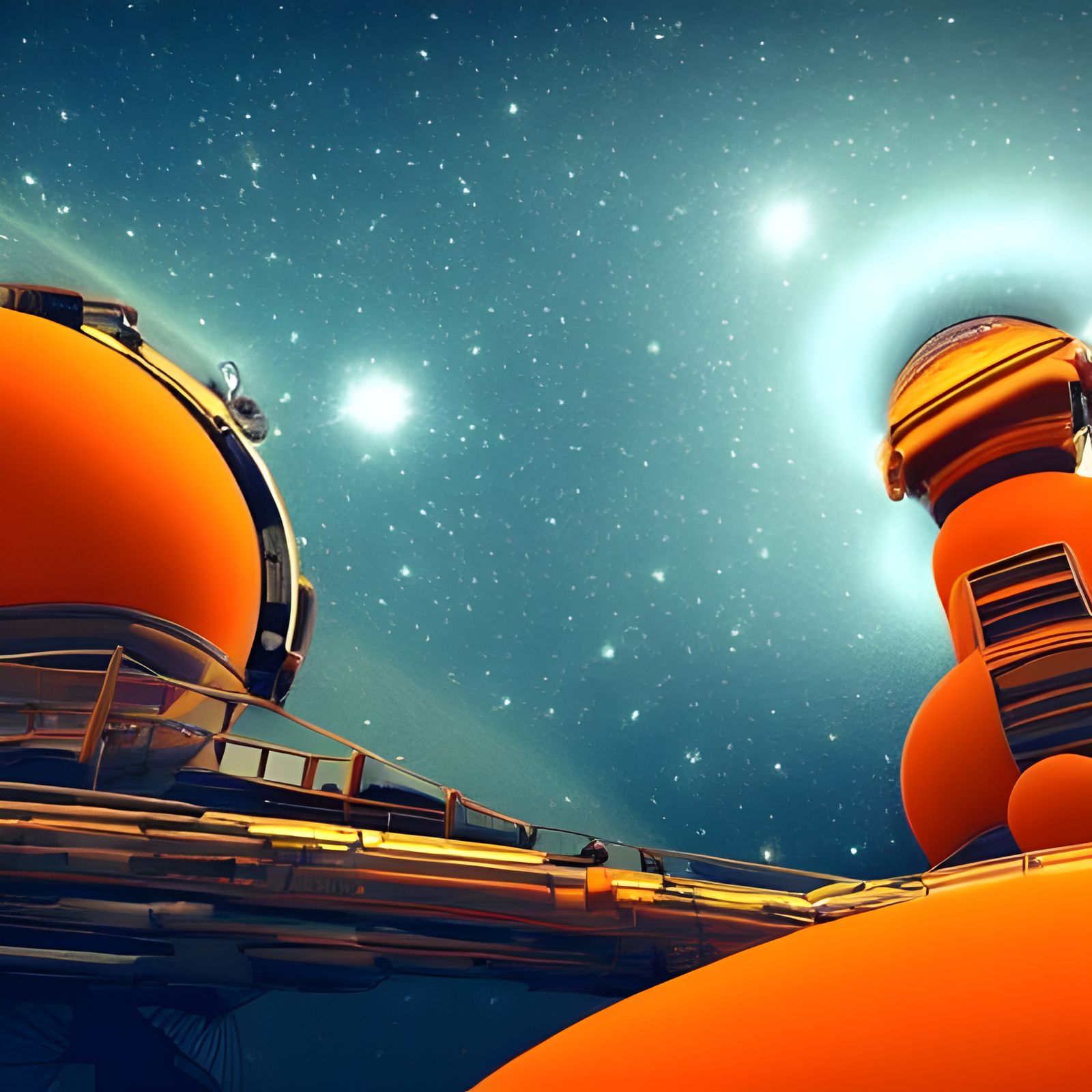 Intricate Spaceship Among Galaxies in Unreal Engine