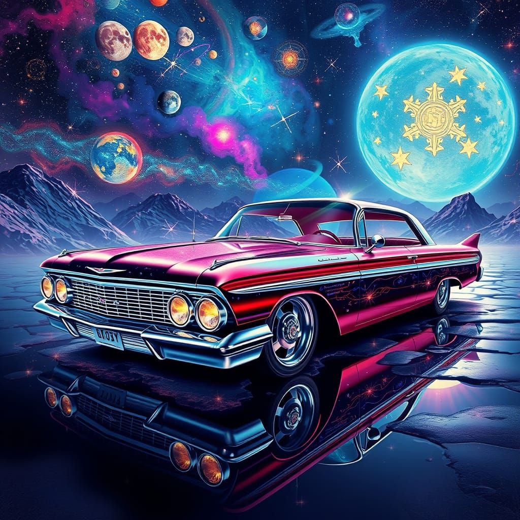 Surreal Chevy Impala Low Rider in Holographic Astral Cosmic ...