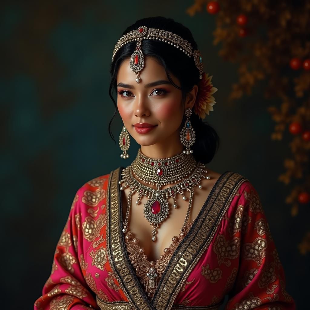 Woman in Luxurious Sci-Fi Clothing, Hyperrealistic Portrait