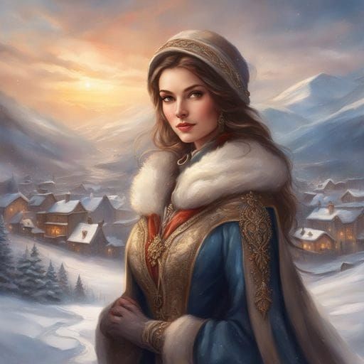 Polish Noble Woman in Winter, Detailed Portrait