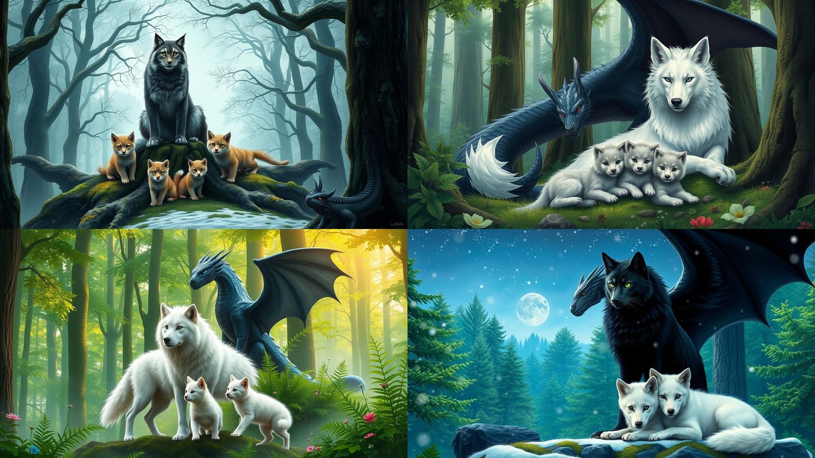 Wolf-Cat King and Cubs in Dragon Forest