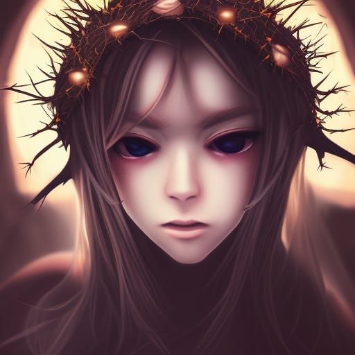 Anime Horror: Girl Wearing a Crown of Thorns
