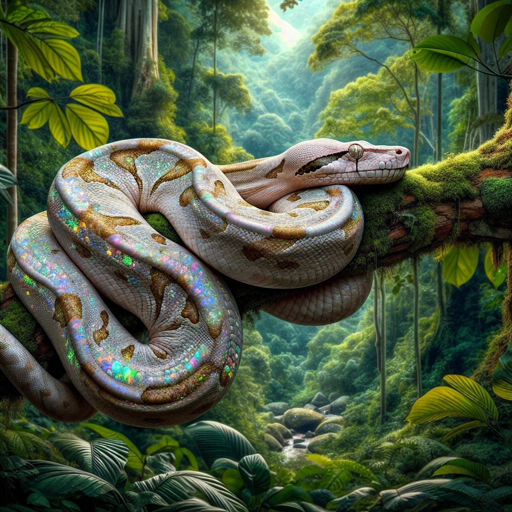 Opal Boa Constrictor in Tropical Jungle: Macro Photography