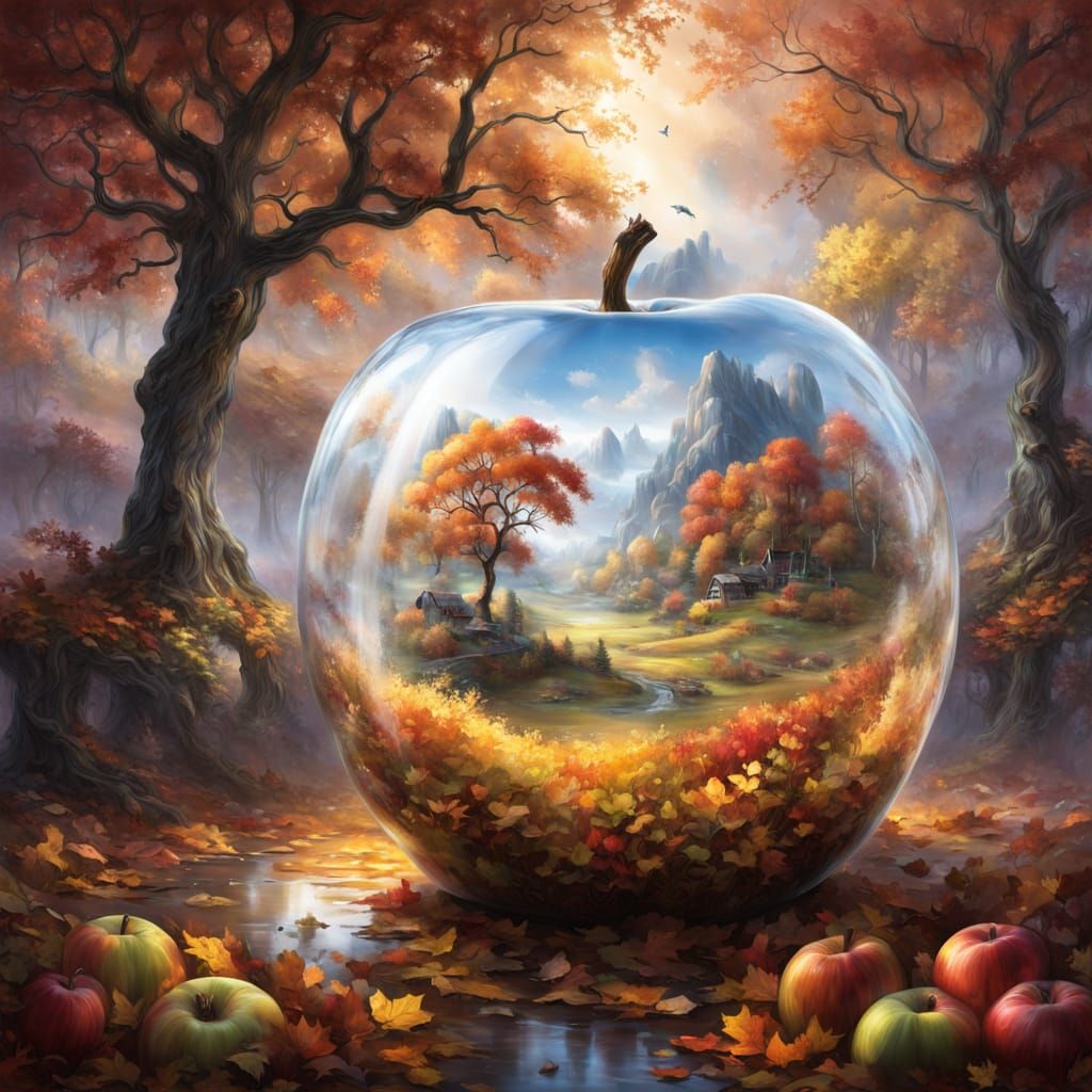 Autumn Landscape Inside Glass Apple