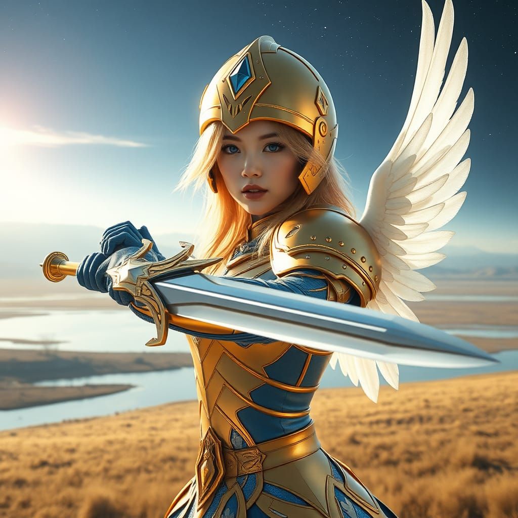 Angelic Japanese Knight in Sci-Fi Twilight