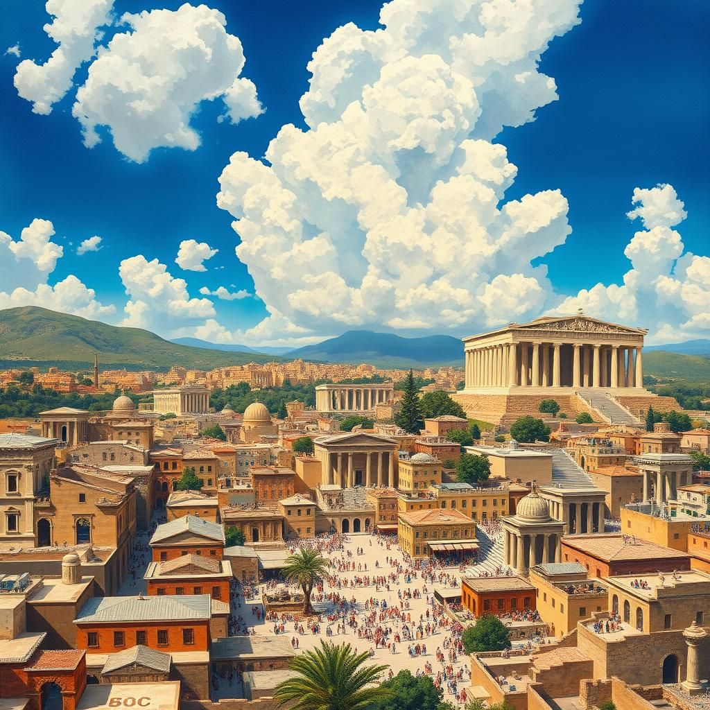 Ancient Greek Cityscape in Gouache and Watercolor