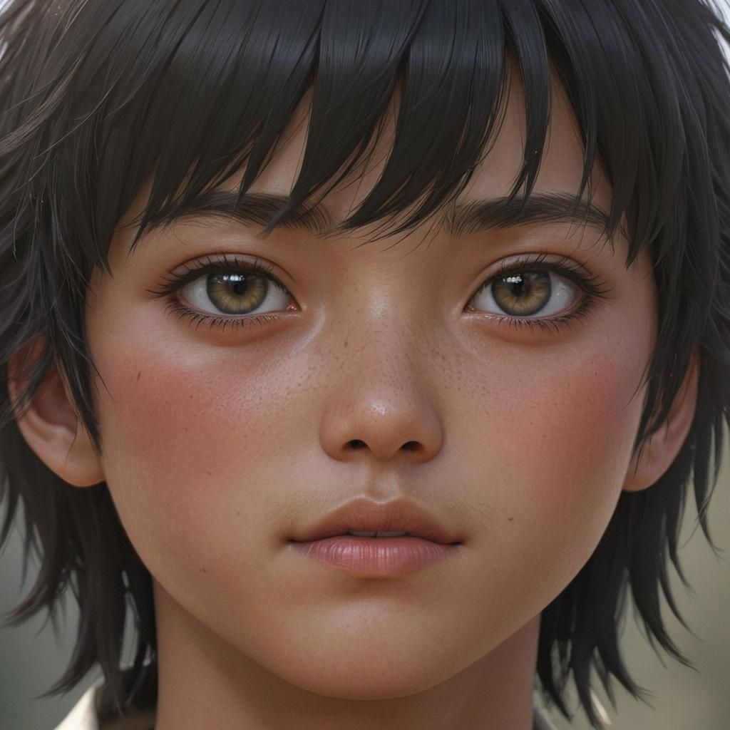 Anime Style Portrait of a Mixed Heritage Boy