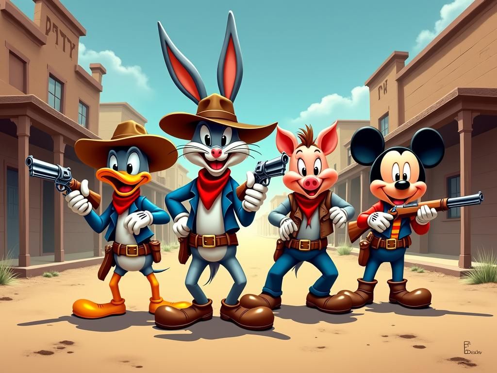 Cartoon Stars Duel in Spaghetti Western Style