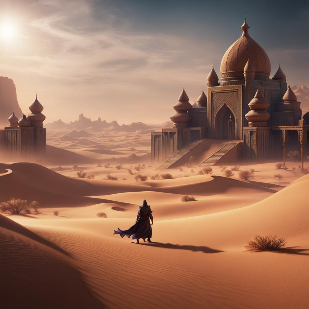 Djinn in Desert Landscape: Fantasy Concept Art
