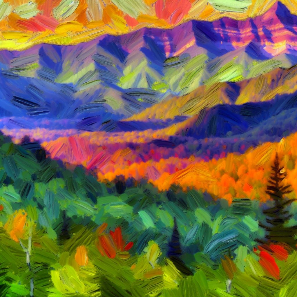 Tennessee Mountains in Neo-Impressionist Oil Painting