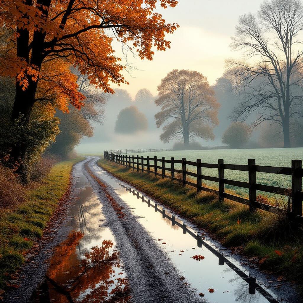 Hyperrealistic Autumn Road in Soft Cinematic Light