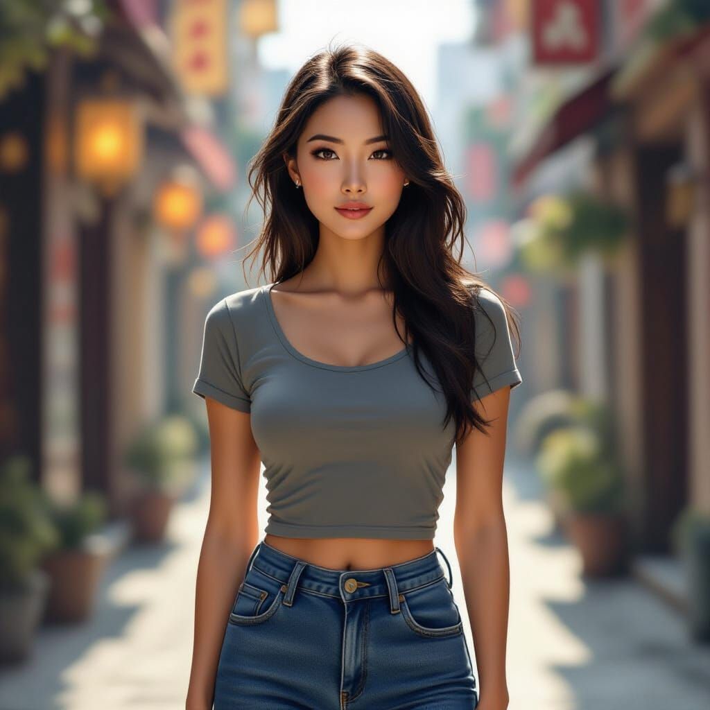 Photorealistic Asian Woman in Urban Setting