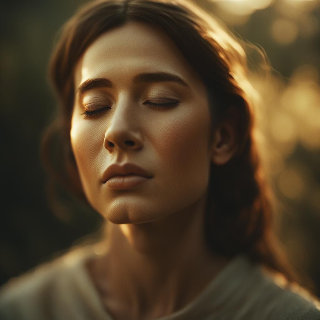 Serene Woman's Portrait in Golden Light, Cinematic Film Stil...
