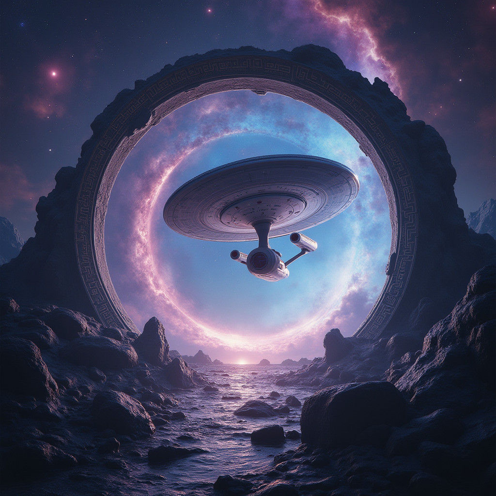 Enterprise Emerges from Iridescent Stargate in Matte Paintin...