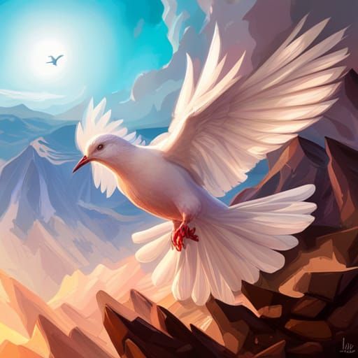 Dove Portrait in Mountain Landscape, Hyperdetailed Art