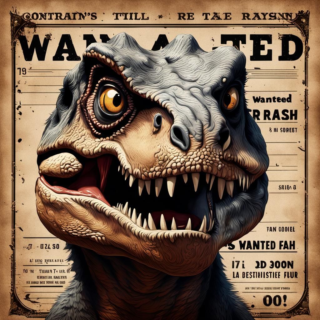 Funny 3D Render of Shocked T-Rex Wanted Poster