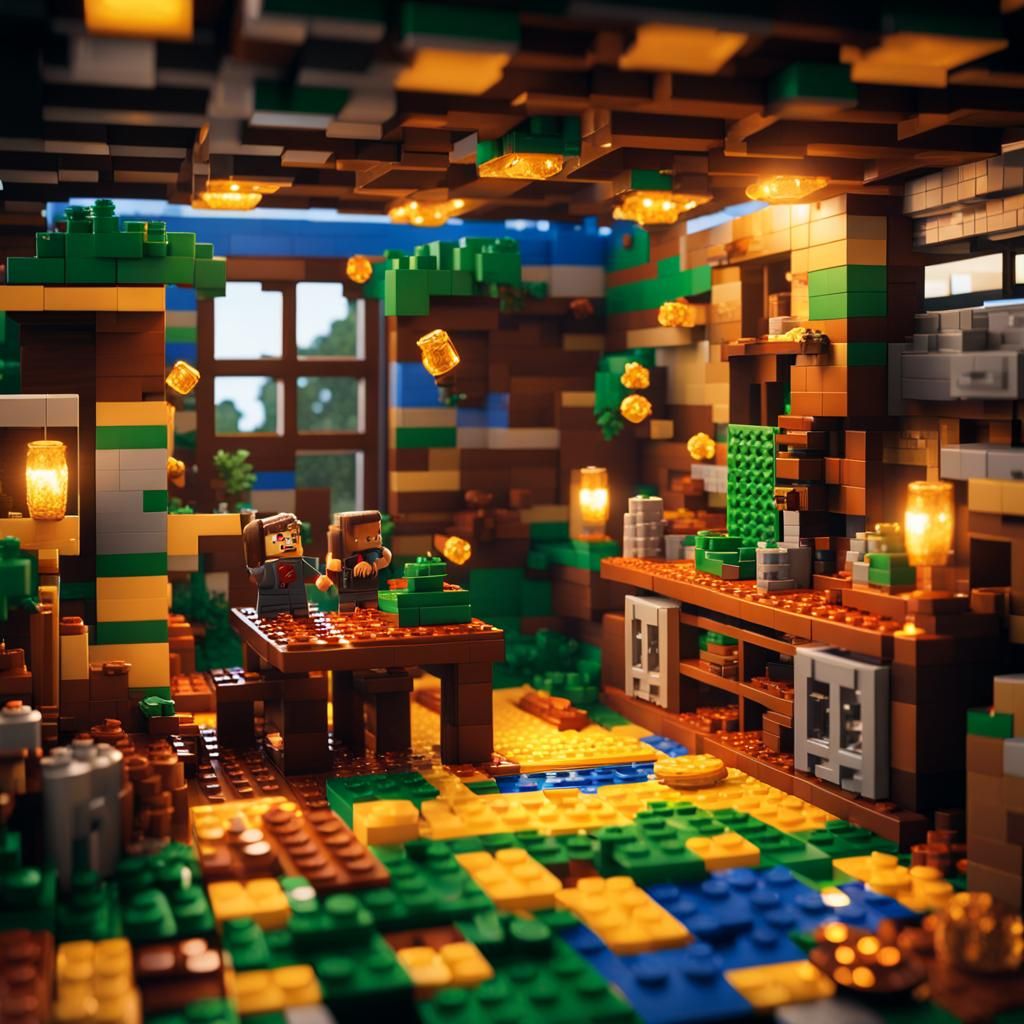 Hyperrealistic Lego Minecraft Set with Silver Sparkles