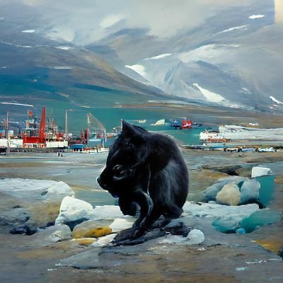 Black Cat in Svalbard as Oil Painting