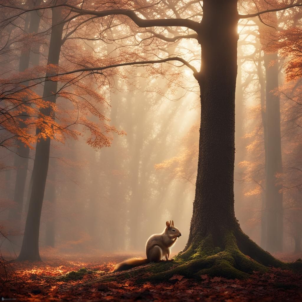 Roebuck in Foggy Forest: Detailed Matte Painting