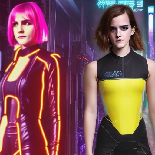 Cyberpunk Robot Girl in Neon Cityscape