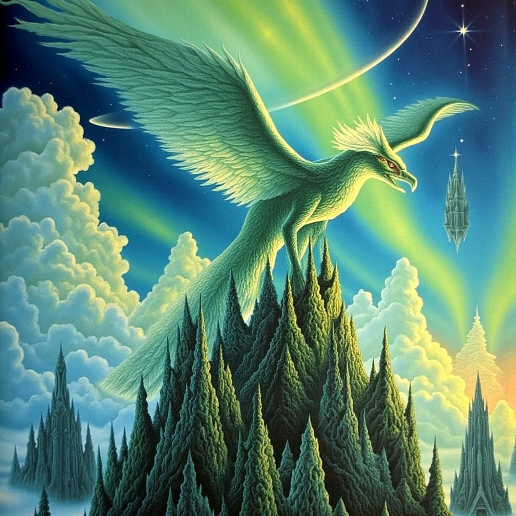 Majestic Griffin in Surreal Gothic Cityscape