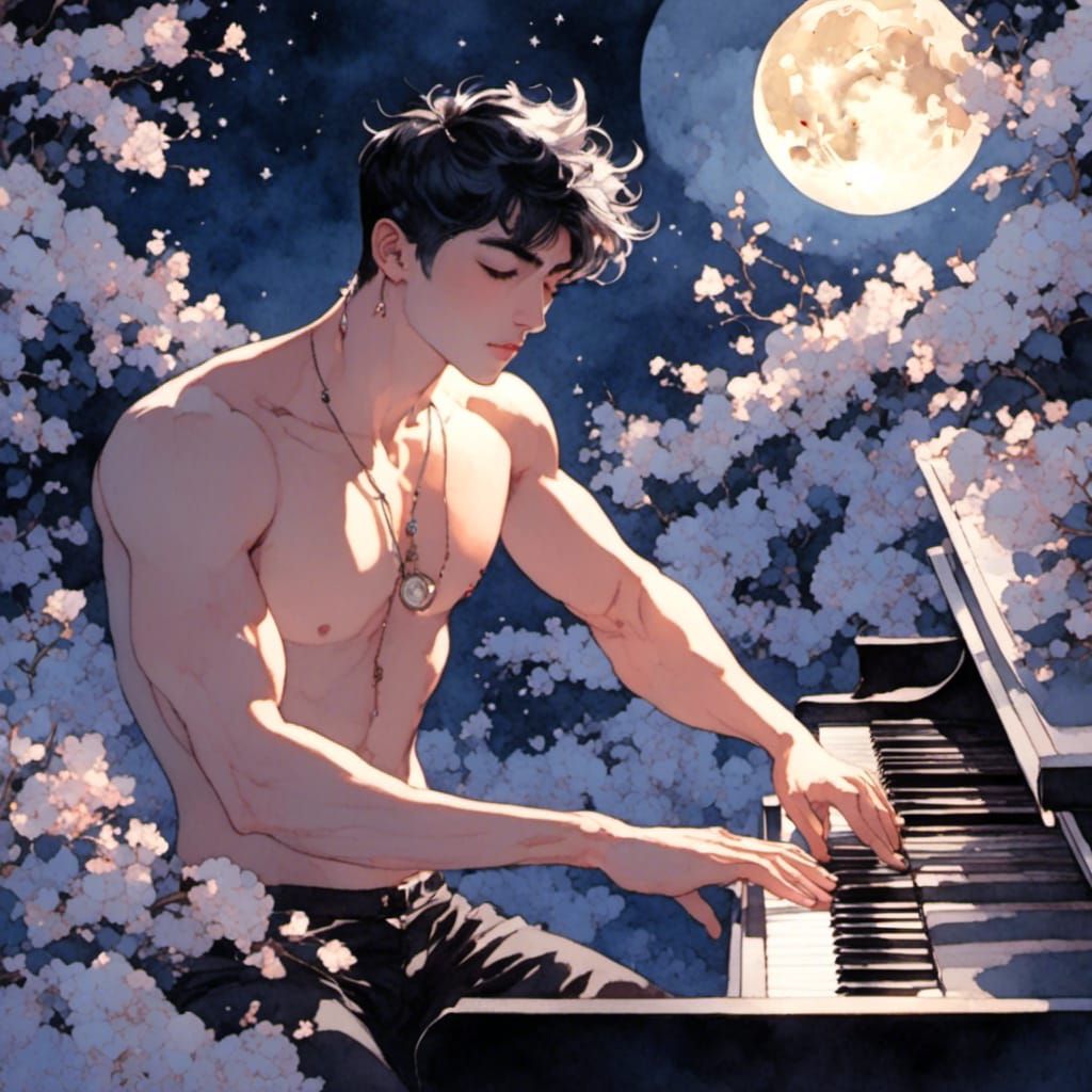 Piano In the Blossoms at Night