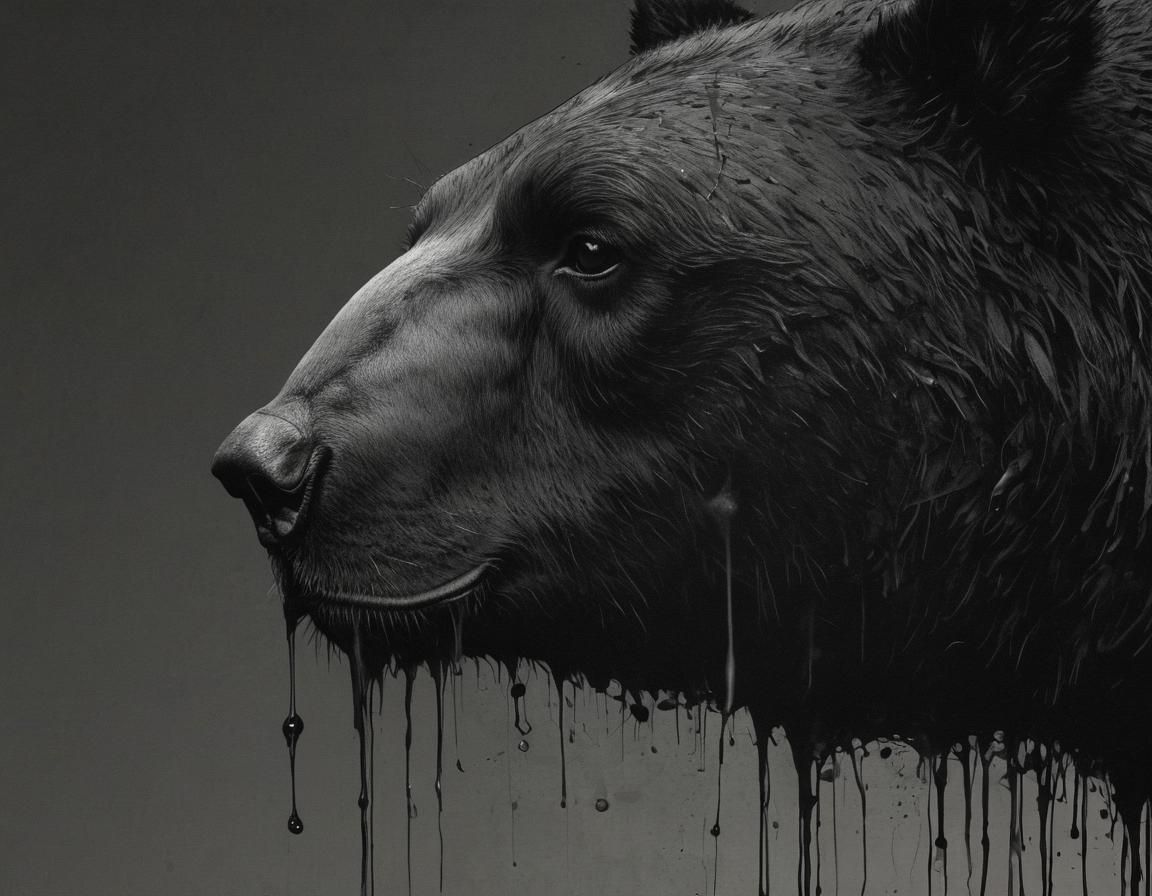 Melting Obese Bear Clipart in Desaturated Black Ink