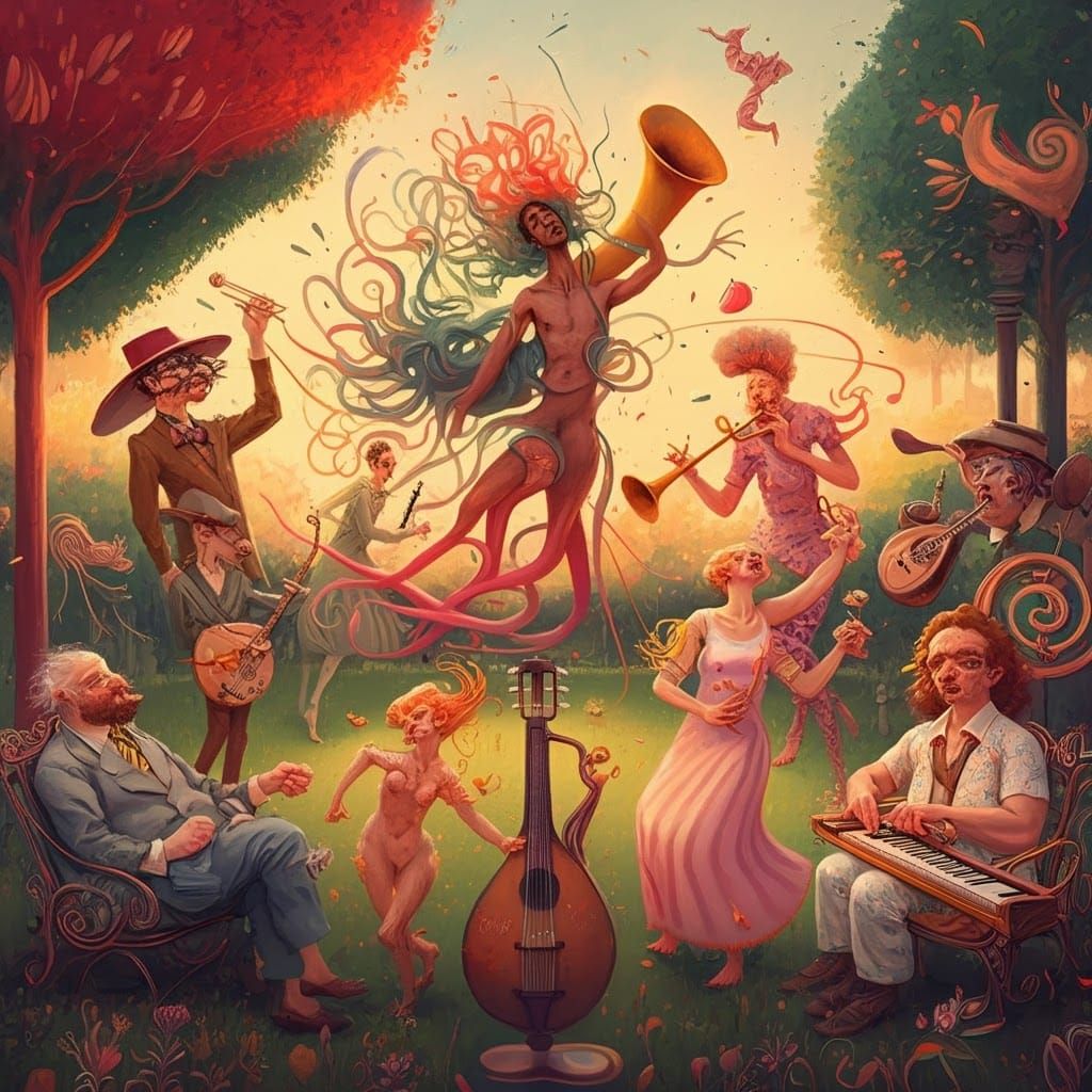 Whimsical Park Scene in Pop Surrealist Style