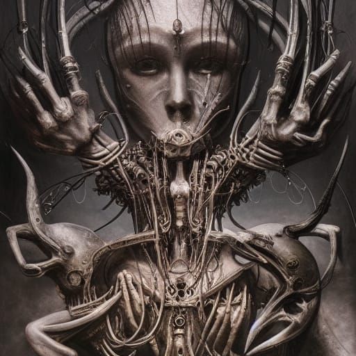 Biomechanical Oracle Goddess in Digital Illustration