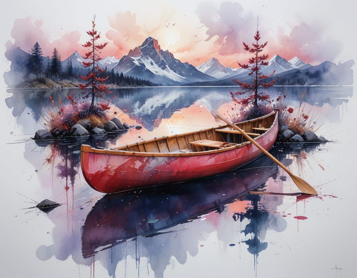 Alpine Lake at Twilight with Snow-Capped Peaks