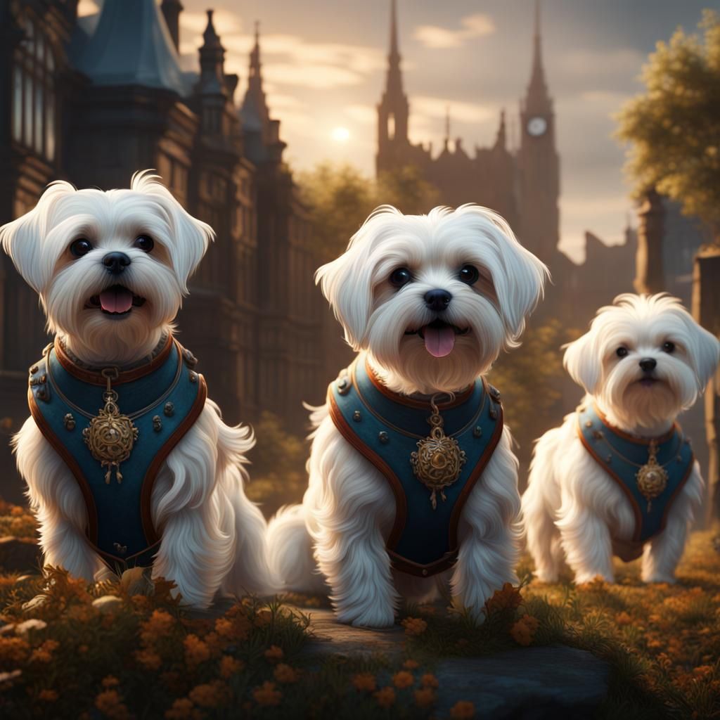 Maltese Dogs Enjoy a Sunny Glasgow Day