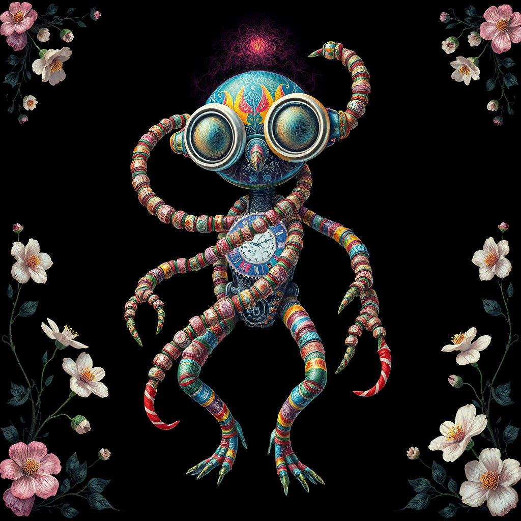 Surreal DNA Creature in Botanical Steampunk Style