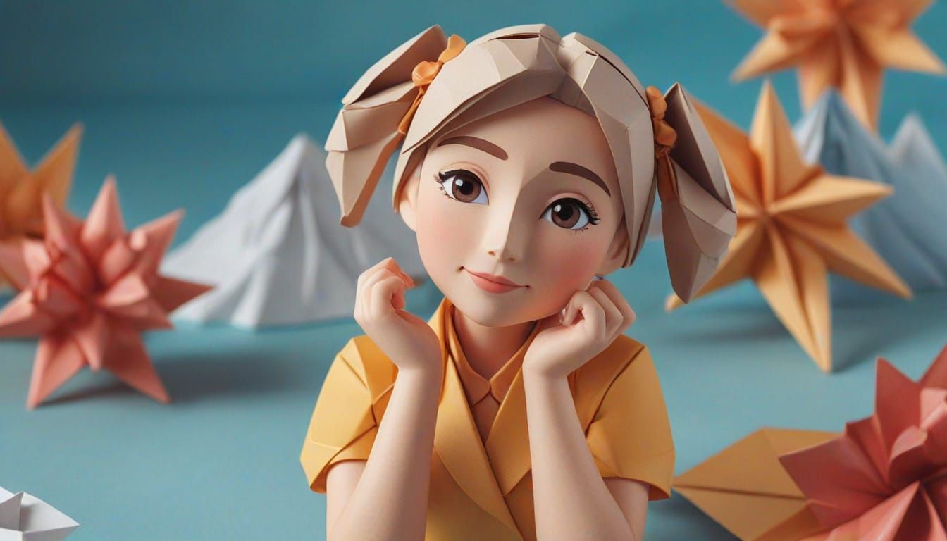 Celestial Winter Scene in Soft Focus Origami Style