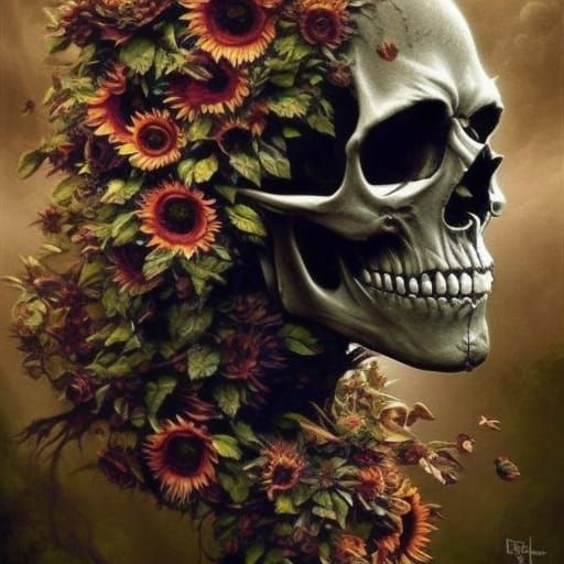 Tree Skull Sunflower Fantasy Art