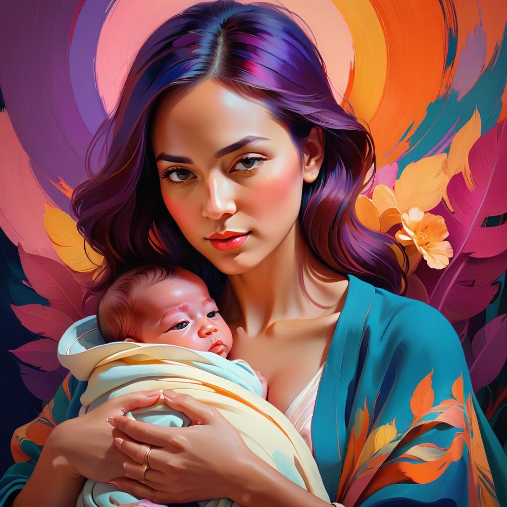 Mother and Child Portrait in Fauvist Style