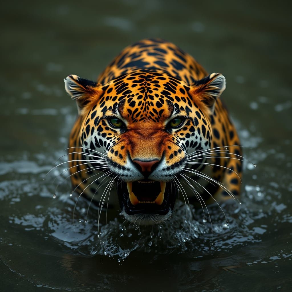 Fierce Jaguar Attack: Hyperrealistic Wildlife Photography