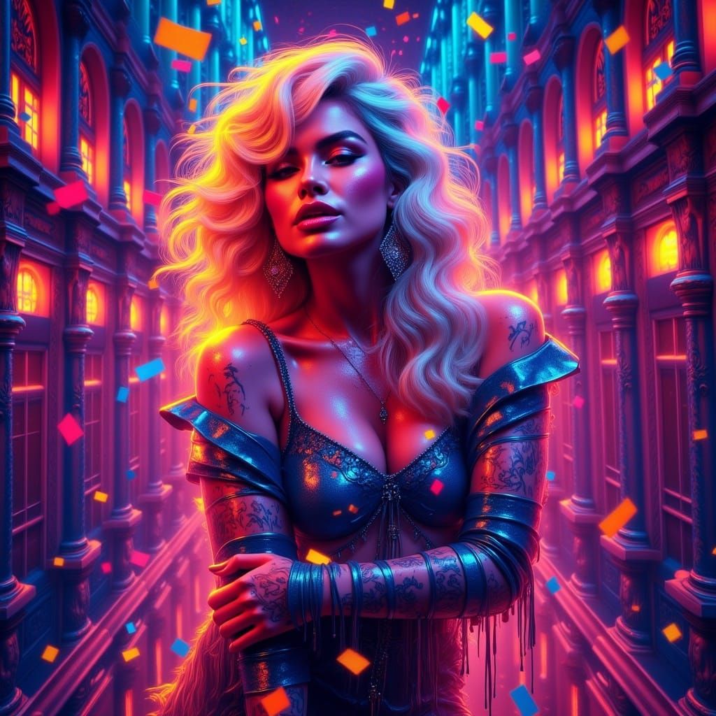 Neon Madonna in Retro Digital Art Style