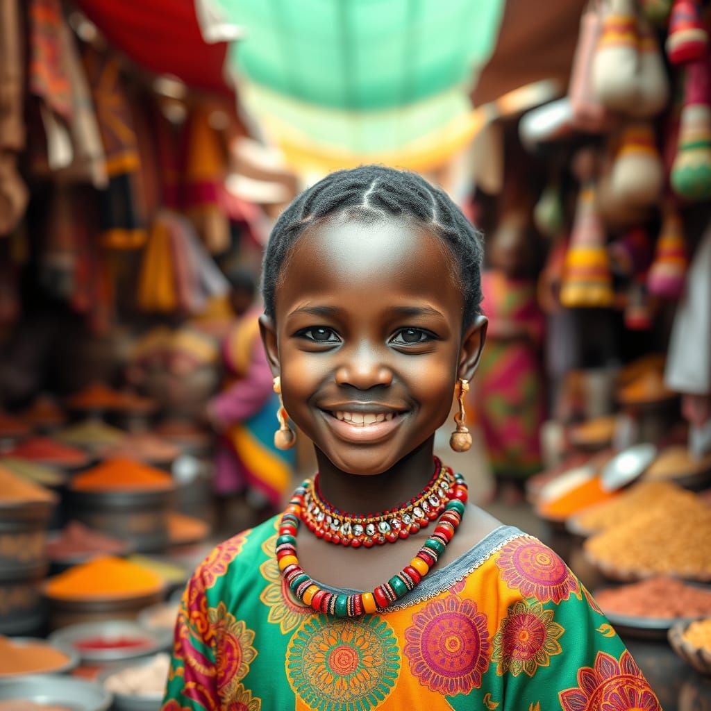 Vibrant Girl in Traditional Chad-Inspired Market Attire