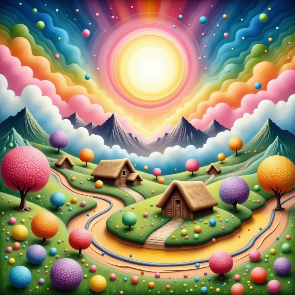 Vibrant Candy Land Valley with Bubble Trees
