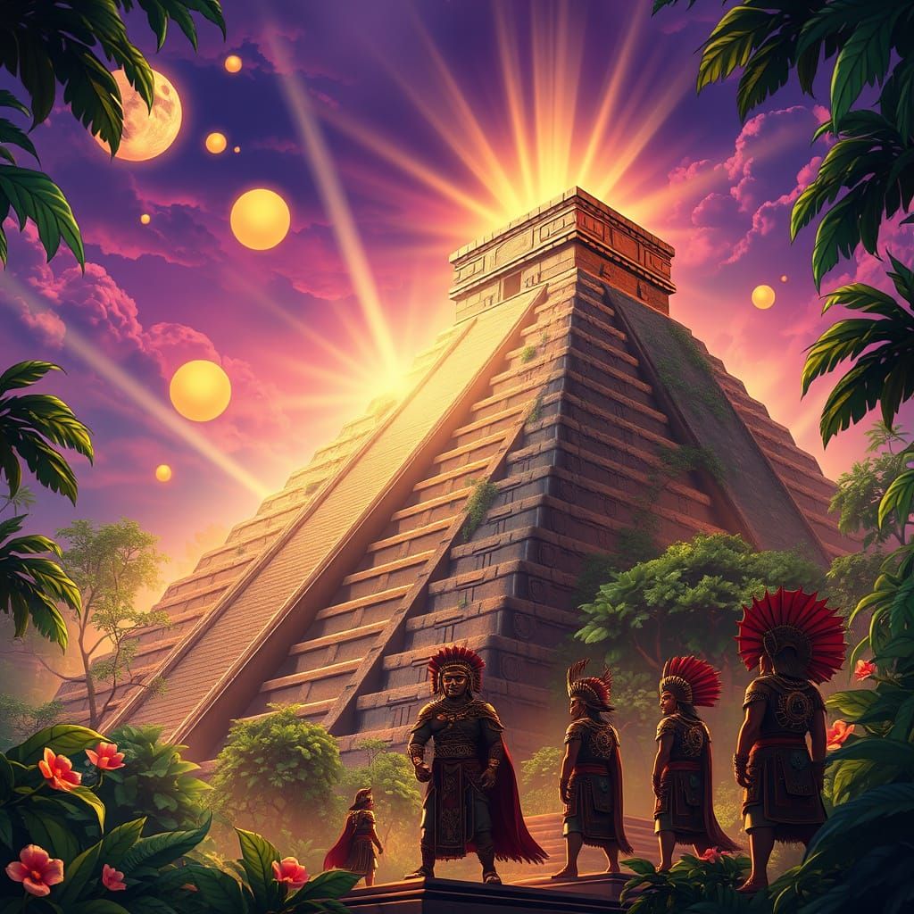 Surreal Aztec Pyramid Unveils Ancient Mystique in Vibrant Ju...