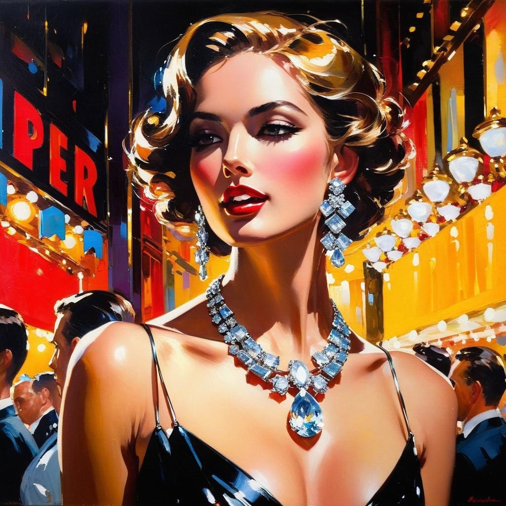 Glamorous Femme Fatale with Sparkling Jewelry