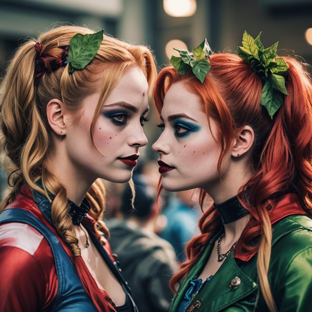 Harley Quinn and Poison Ivy Cosplay Kiss